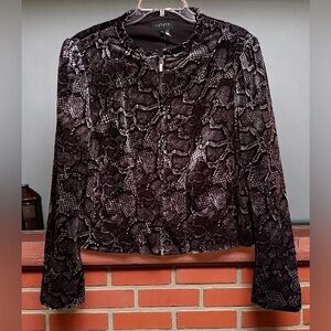 1 State Women's Black Gray Full-Zip Snake Pattern Light Jacket Size Large